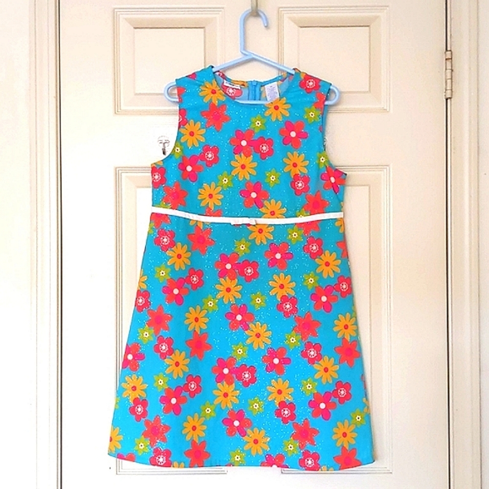 NWOT. KRU Girl's Cotton/Spandex Summer Dress w/multi color flowers and sparkling